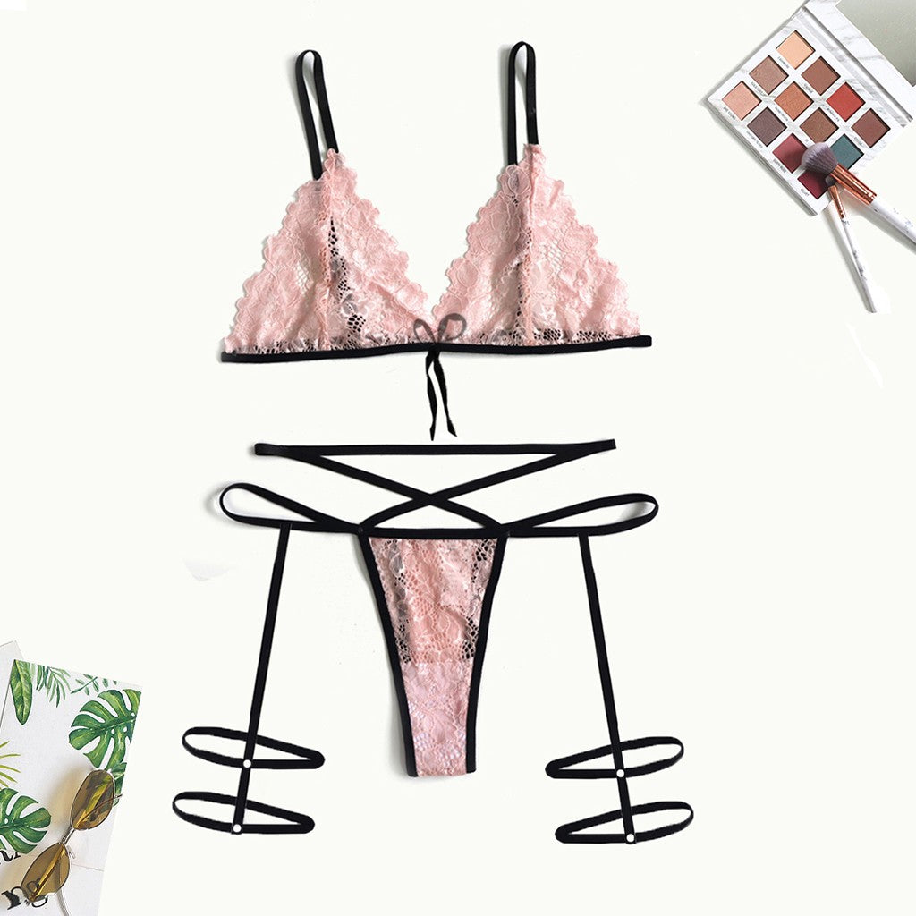 Conjunto de correas de pierna de lencería sexy hueca de encaje de lencería sexy