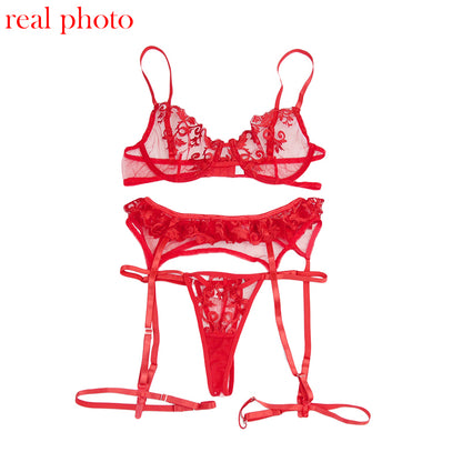 Sujetador Lencería De Encaje Rojo Transparente Exótico Precioso Love Secret 3 Piezas