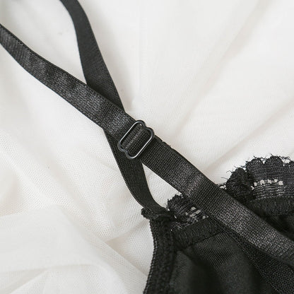Gilet en dentelle et maille transparente, haut de lingerie sexy tentation