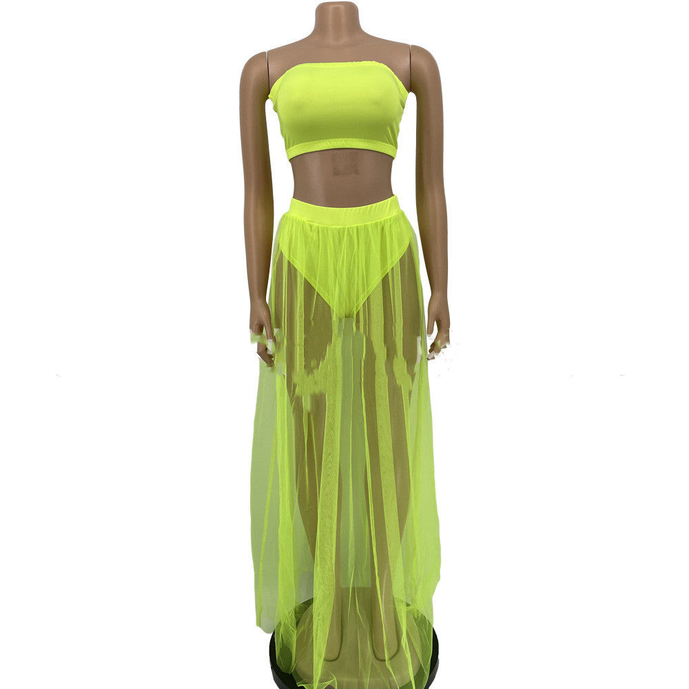Mesh Chest-wrapped Swimsuit Ladies Two-piece Set