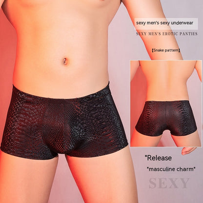 Pu Artificial Leather Snake Leopard Print Three-dimensional Sexy Comfortable Boxer Briefs