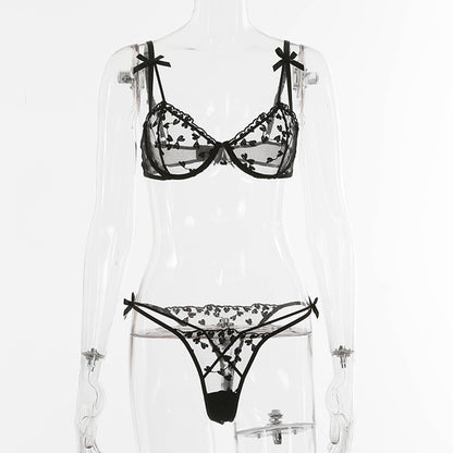 Traje dividido de lencería sexy con lazo transparente
