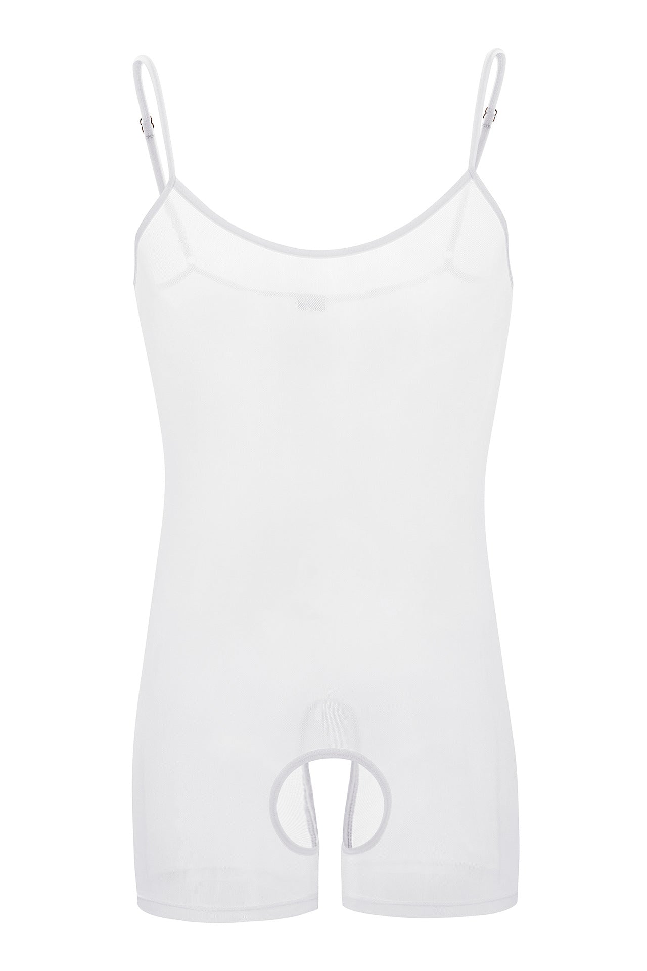 Chaleco de malla de una pieza con tirantes unisex Lencería transparente con punto de rocío y orificio abierto