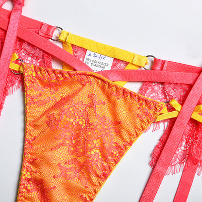 Ensemble de lingerie chaussettes croisées de couleur contrastée avec coutures en perspective en maille