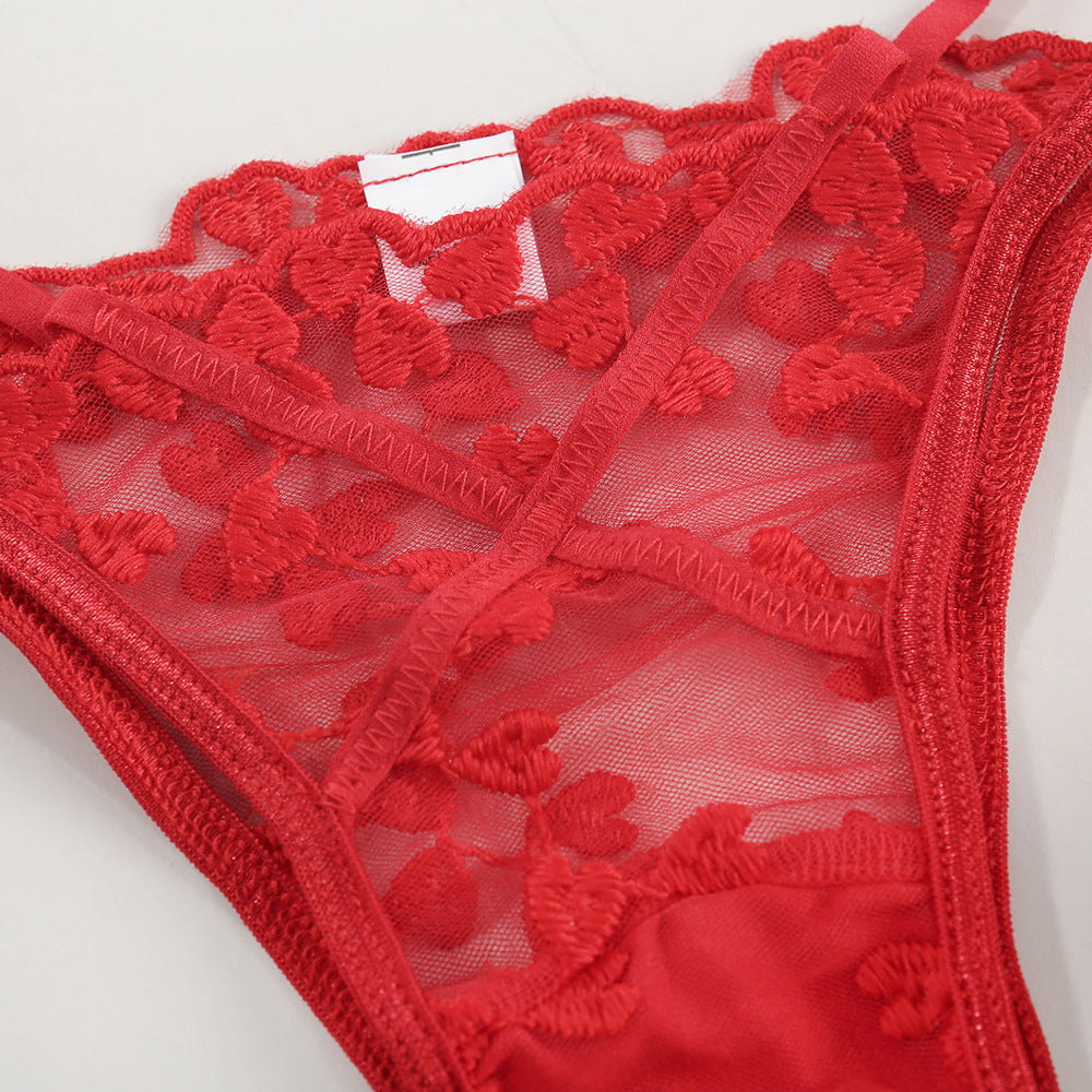 Traje dividido de lencería sexy con lazo transparente
