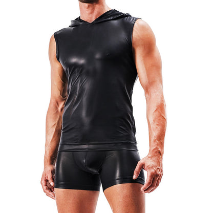 Men's Fashion Casual Faux Leather Tank Top Shorts