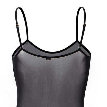 Chaleco de malla de una pieza con tirantes unisex Lencería transparente con punto de rocío y orificio abierto