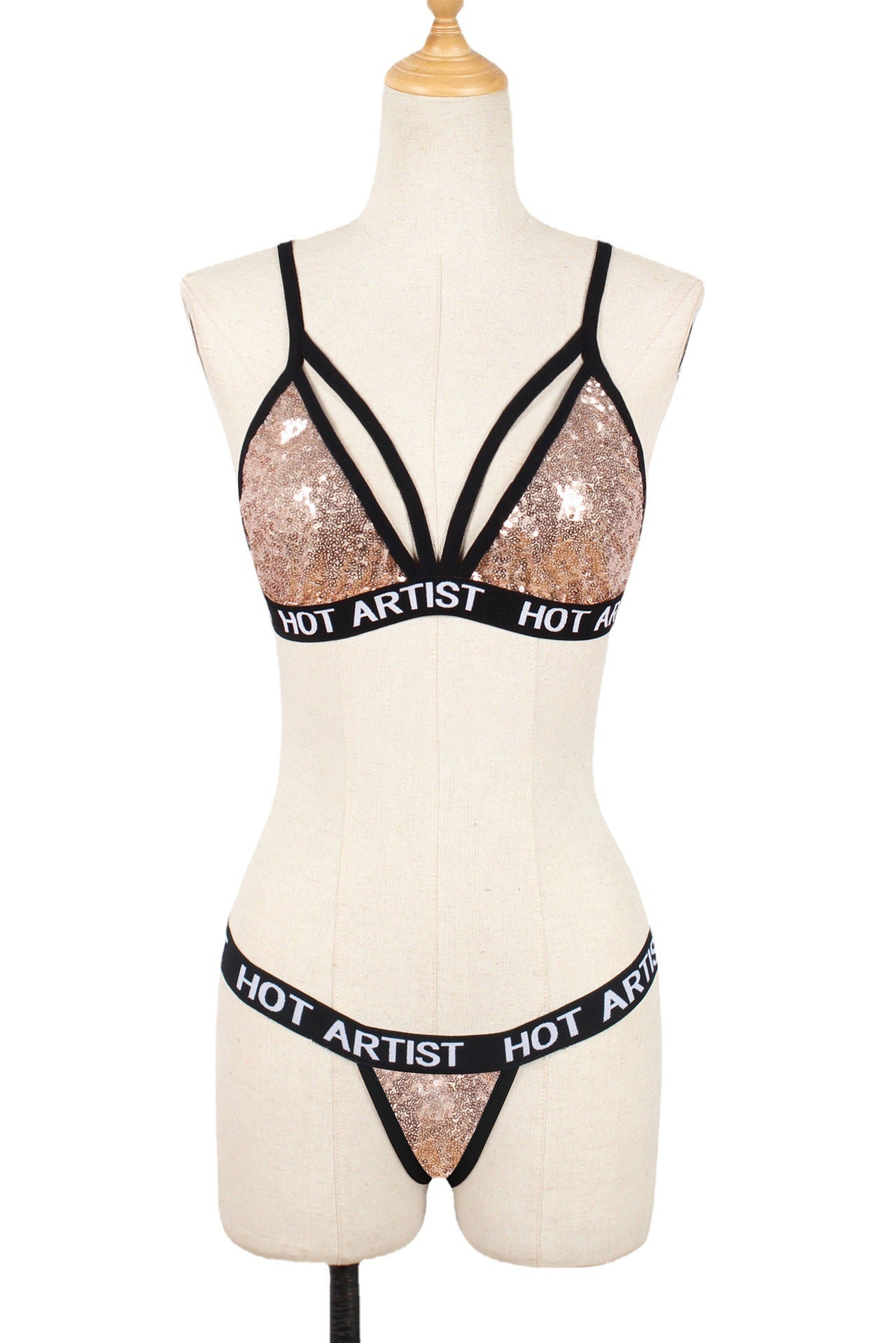 Conjunto de bikini de lencería con lentejuelas a la moda para mujer