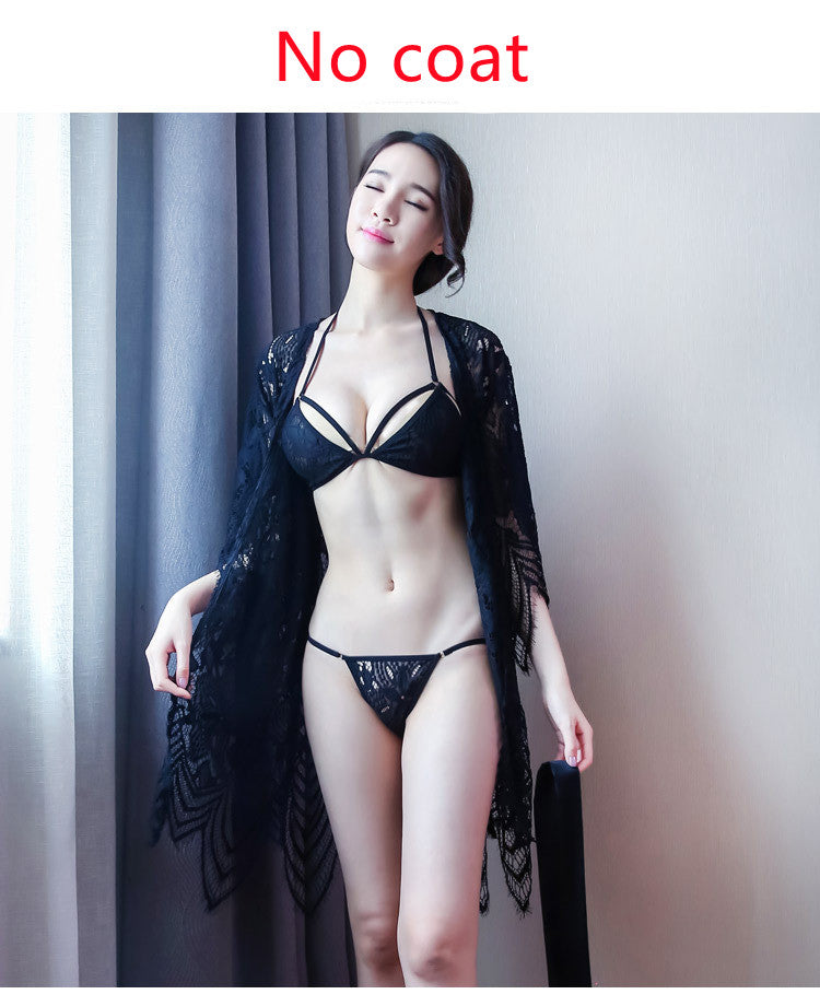 Conjunto de camisón de pijama hueco de lencería sexy con tirantes bohemio transparente de encaje sexy