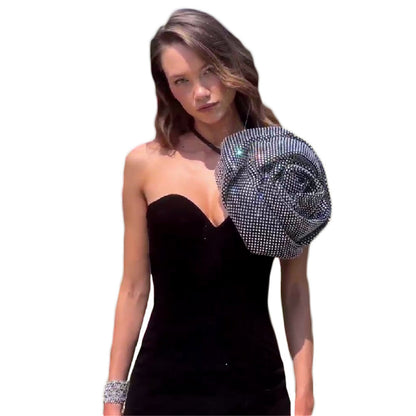 Sling Bandage Dress Fashion Flower Hot Rhinestone