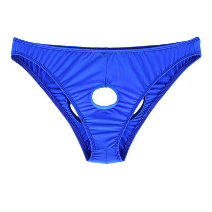 Sous-vêtements transparents à entrejambe ouvert en soie glacée pour hommes Triangle