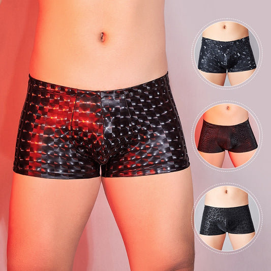 Pu Artificial Leather Snake Leopard Print Three-dimensional Sexy Comfortable Boxer Briefs