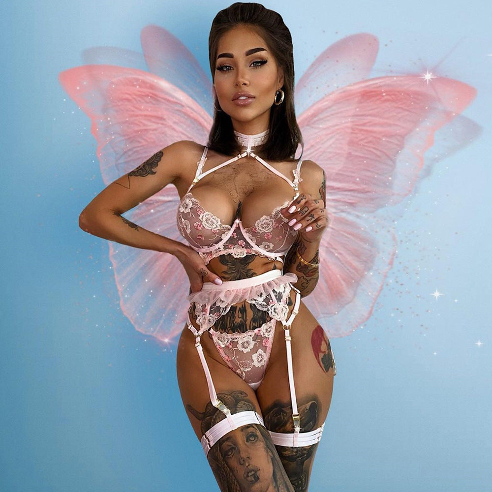 Lingerie sexy femme fleur broderie couture sexe