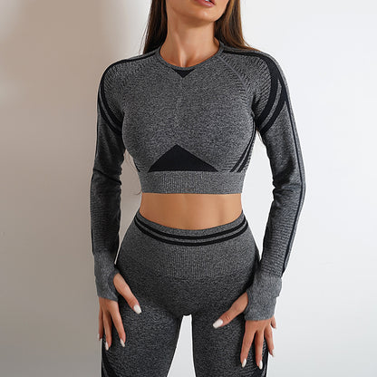 2pcs Seamless Yoga Pants Sports Gym Fitness Leggings And Long Sleeve Tops Outfits  Lifting Slim Workout Sportswear Clothing