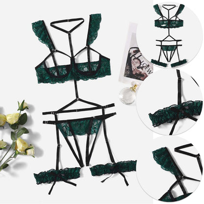 Soutien-gorge bonnets lingerie sans entrejambe avec jarretière