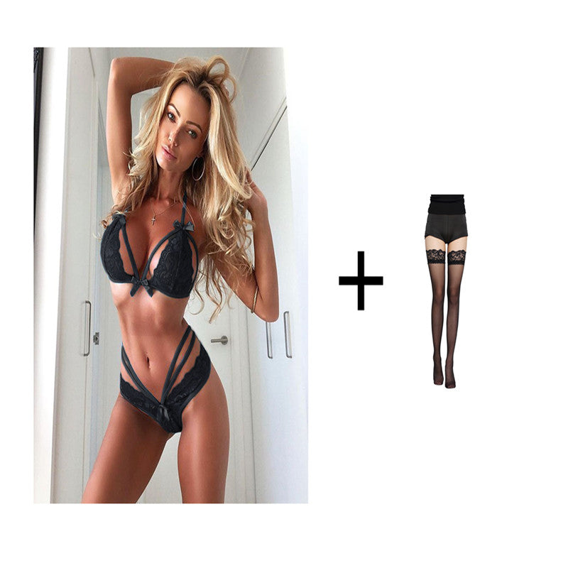 Ensemble de lingerie sexy en dentelle avec nœud papillon