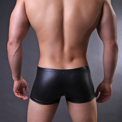 Slip de couleur unie en cuir verni lisse et soyeux pour hommes