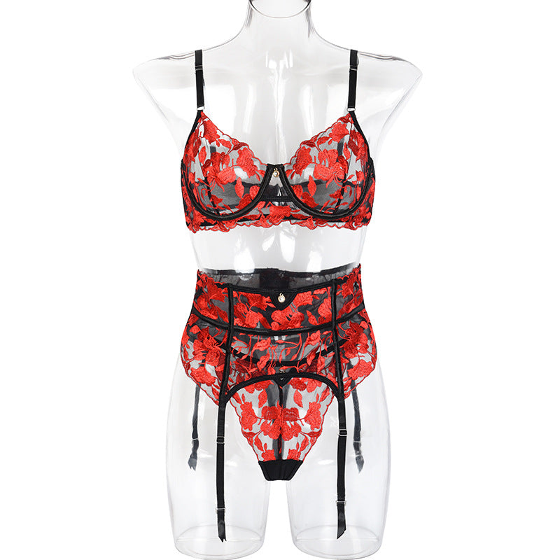 Ensemble de lingerie rouge en dentelle pour dames