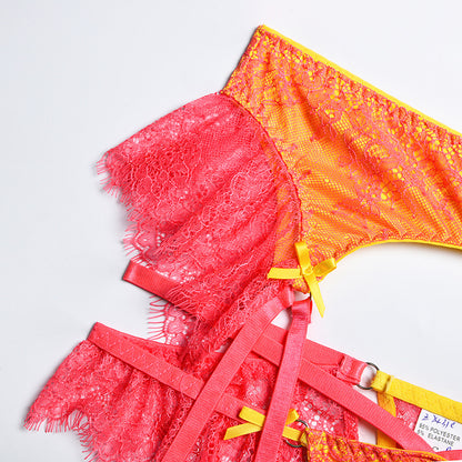 Ensemble de lingerie chaussettes croisées de couleur contrastée avec coutures en perspective en maille