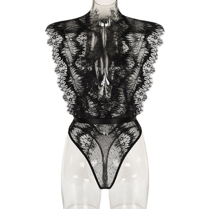 Body Slim en V profond avec coutures en dentelle et cils