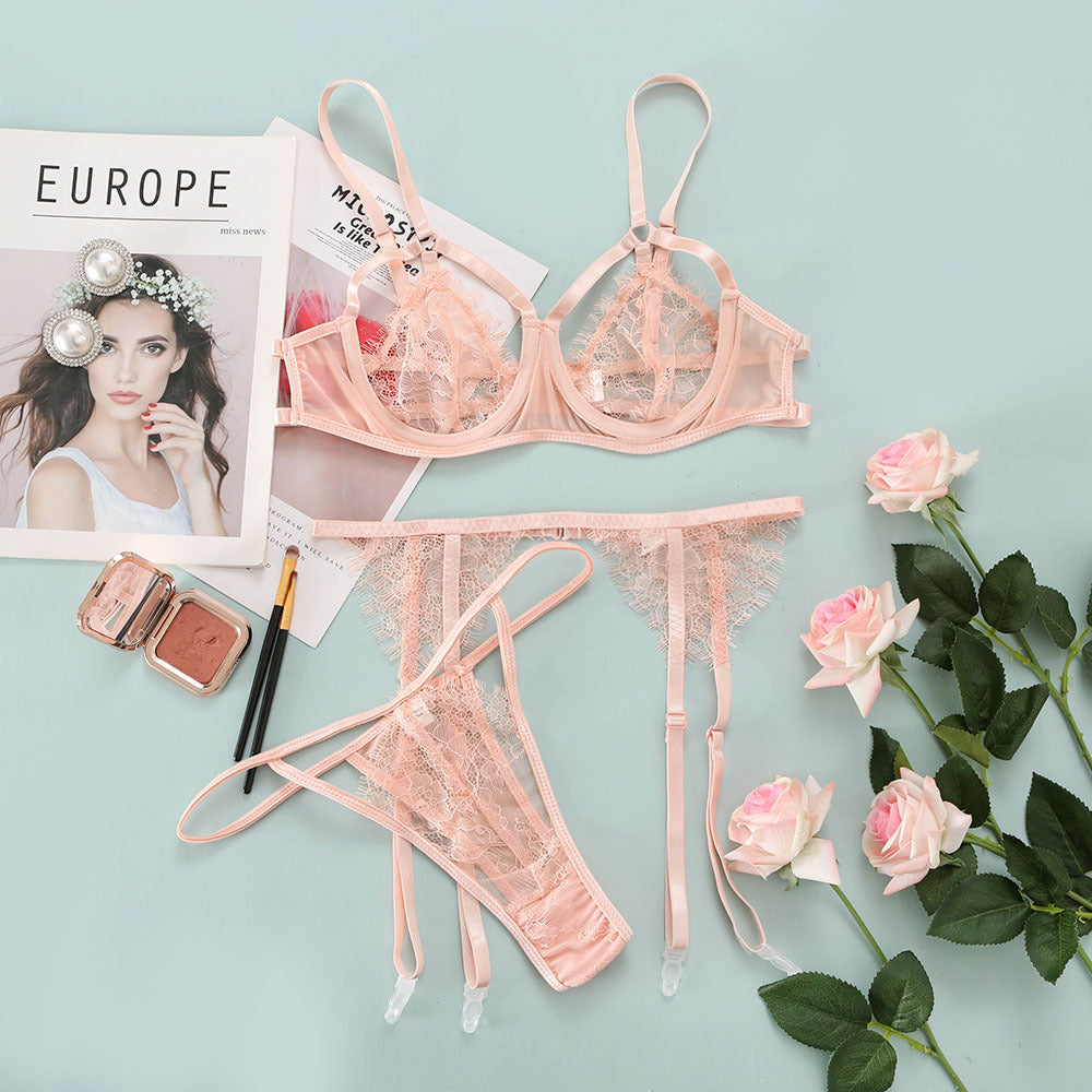 Costume trois pièces multicolore en dentelle pour femmes