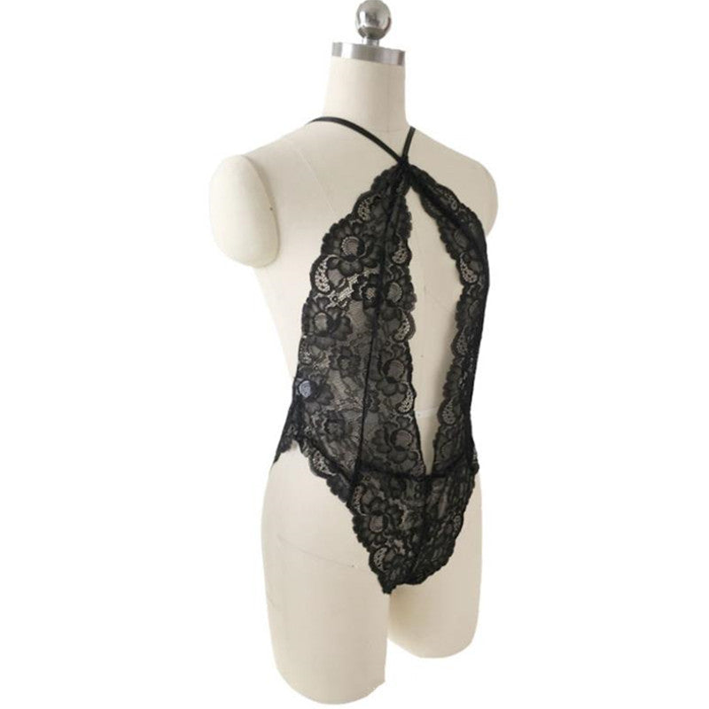 Lingerie sexy une pièce en dentelle féminine dos nu sans col