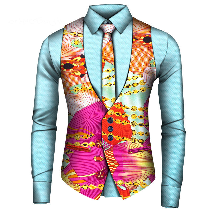 African Men's Shirt Vest Tie Three-piece Set
