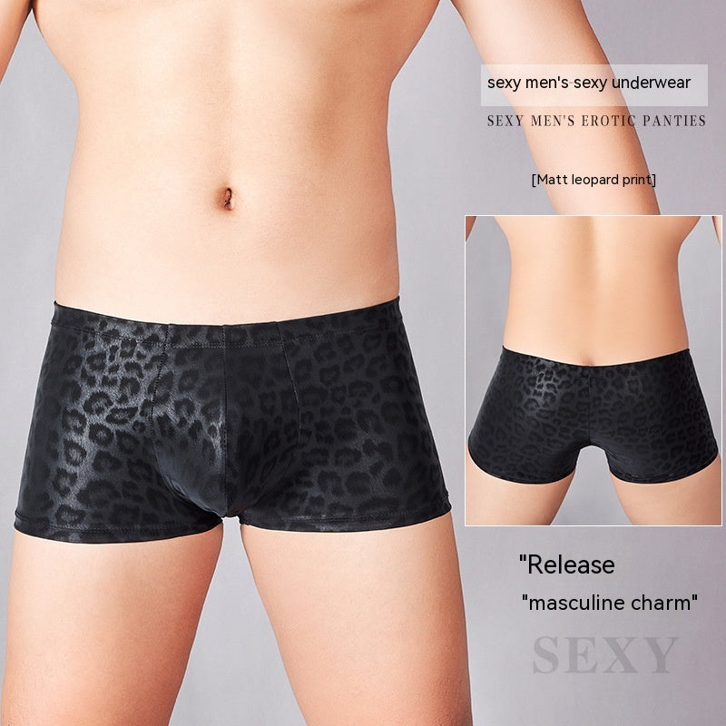 Pu Artificial Leather Snake Leopard Print Three-dimensional Sexy Comfortable Boxer Briefs