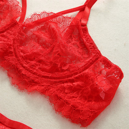 Lencería sexy de tres puntos de encaje Tirantes transparentes de mucama