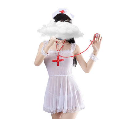 Camisón de malla transparente uniforme de enfermera de lencería