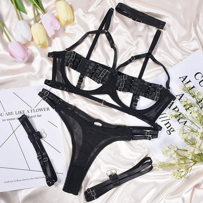 Anneau de jambe en quatre pièces, complexe de Lingerie Sexy entrelacé, Push Up, industrie lourde