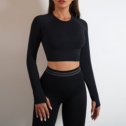 2pcs Seamless Yoga Pants Sports Gym Fitness Leggings And Long Sleeve Tops Outfits  Lifting Slim Workout Sportswear Clothing