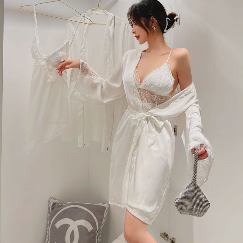 Ensemble de lingerie de poupée en dentelle de satin de soie noire