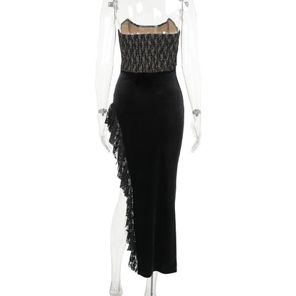 Sexy Lace Velvet Patchwork Dress For Women