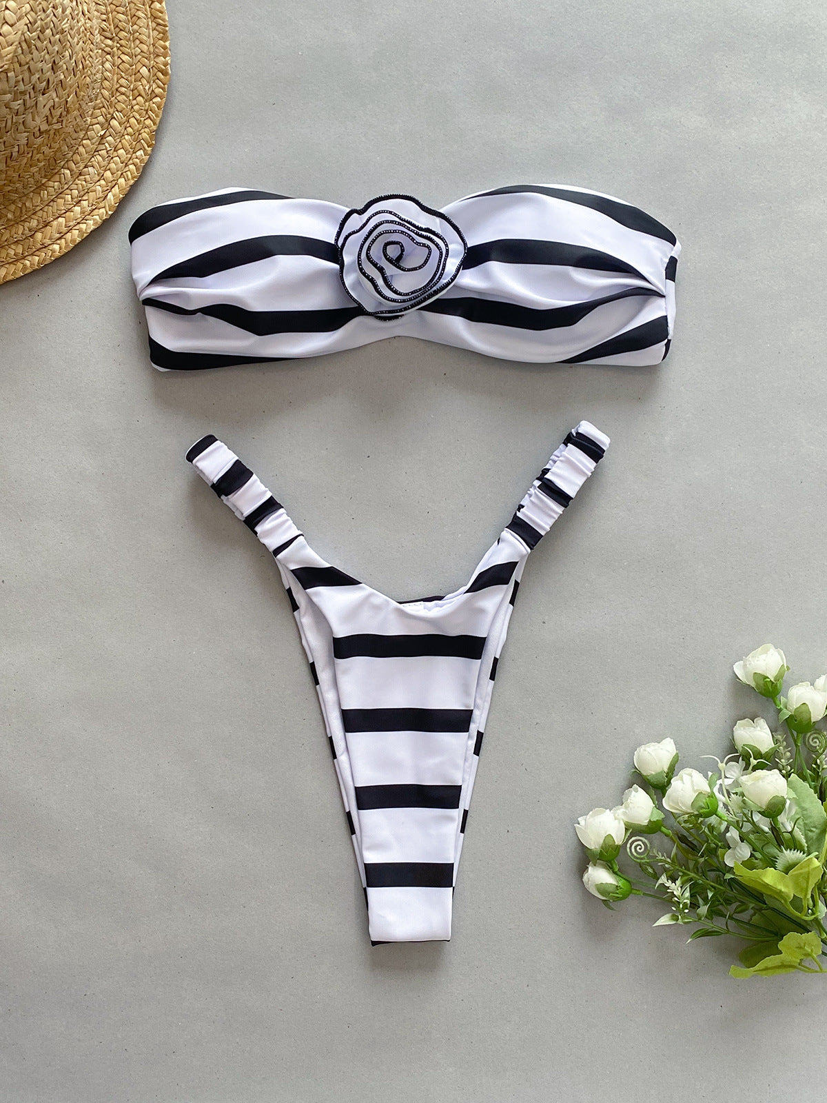 European And American Bikini Three-dimensional Flower Tube Top Sexy Swimsuit