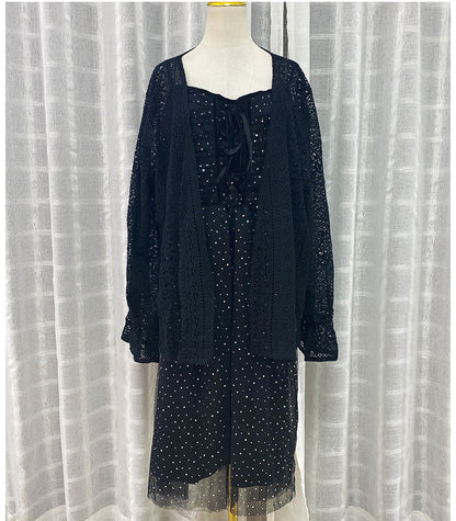 Summer Dress Net Red Sexy Lace Cardigan Fairy Wind Net Yarn Suspender Skirt Two-piece Set