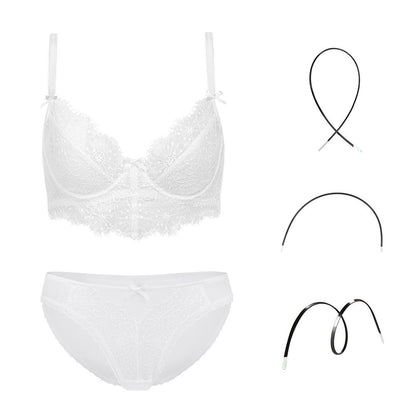 Conjunto de sujetador y bragas transparentes para mujer, lencería bordada Plus