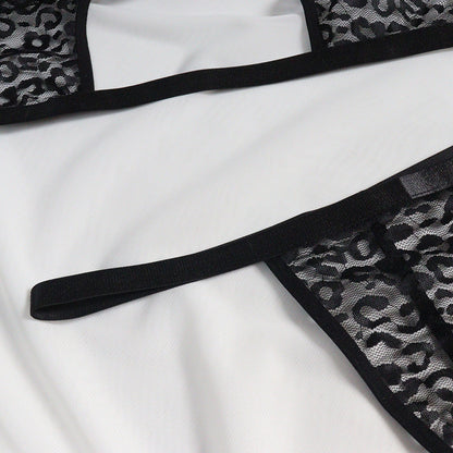 Leopard-print Sexy Lingerie With Lace And Mesh