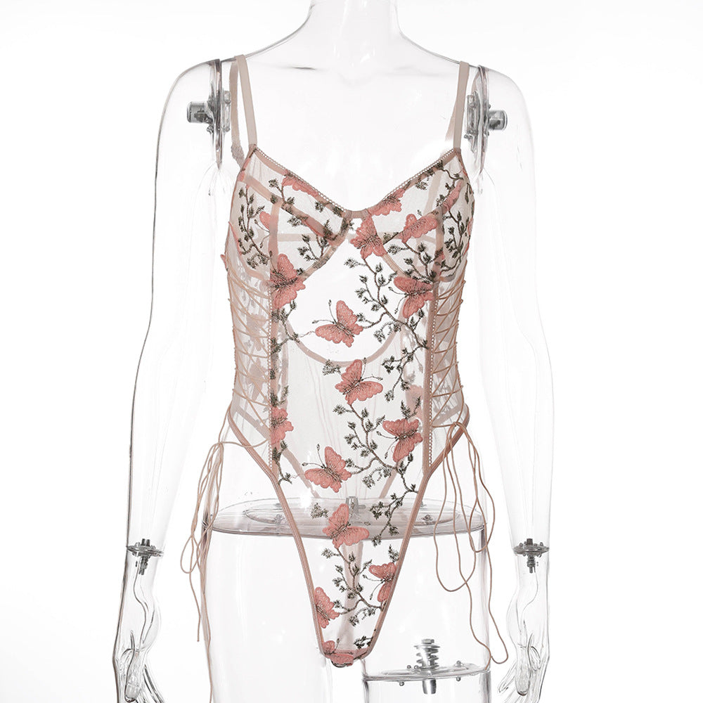 Sous-vêtements en dentelle, body façonnant avec broderie erfly