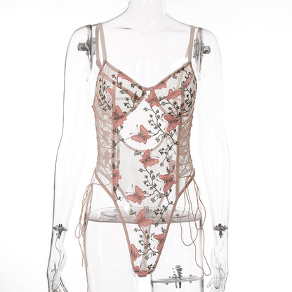Sous-vêtements en dentelle, body façonnant avec broderie erfly