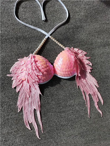 Lencería de bikini a escala de sirena con lentejuelas hecha a mano