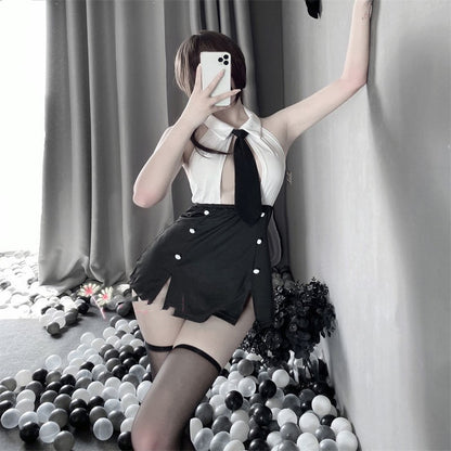Lingerie chaude transparente petite poitrine fendue tenue de secrétaire