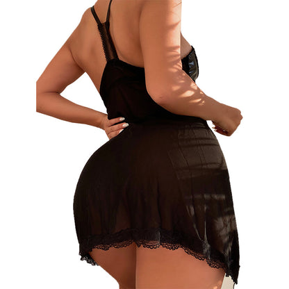 Mini-jupe en maille et dentelle noire, lingerie
