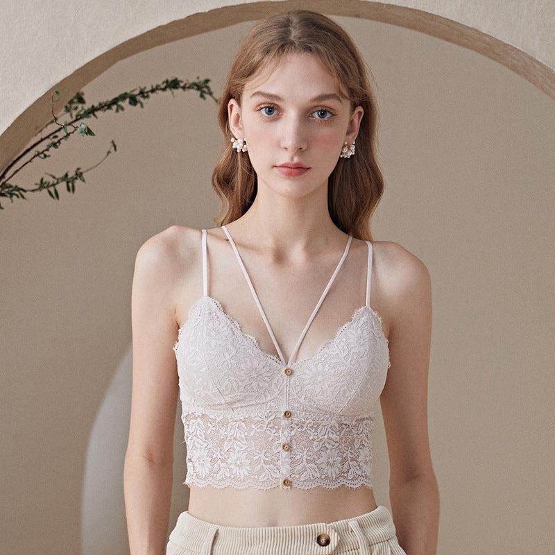 Soutien-gorge Push Up en dentelle pour femmes, dos nu, sans anneaux en acier, Lingerie à bretelles