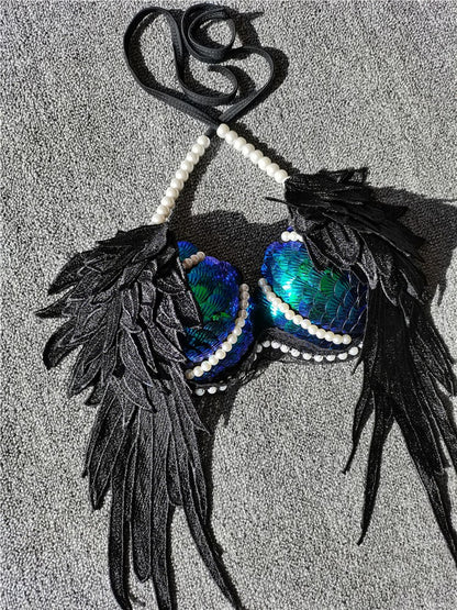 Lencería de bikini a escala de sirena con lentejuelas hecha a mano