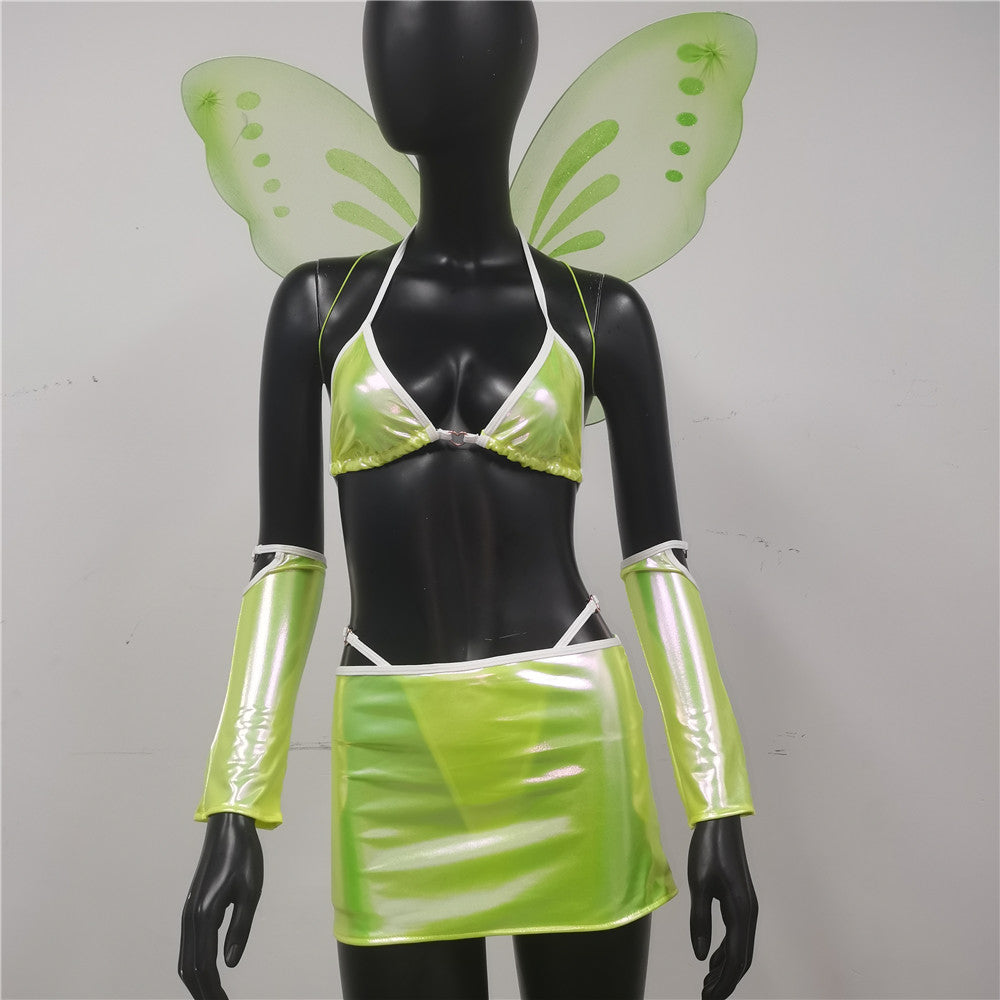 Conjunto de lencería Escote emocional Falda dividida Alas