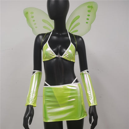Conjunto de lencería Escote emocional Falda dividida Alas