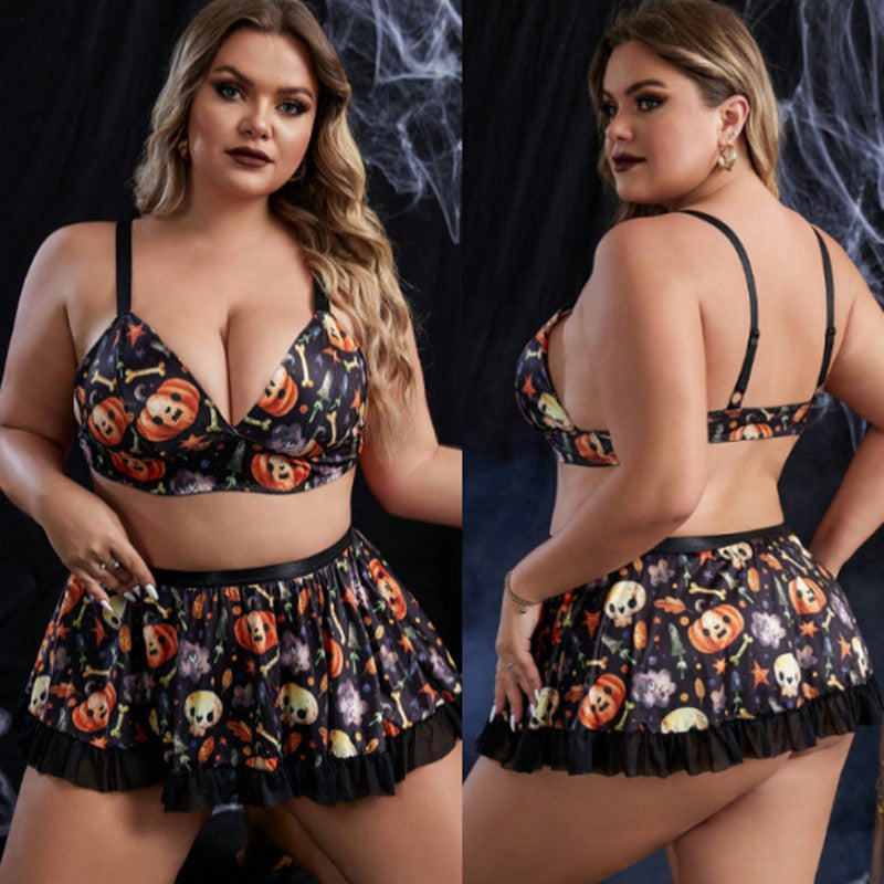Ropa interior para niñas regordetas, disfraz de sirvienta de Halloween, uniforme, tentación divertida, lencería de gran tamaño para mujeres