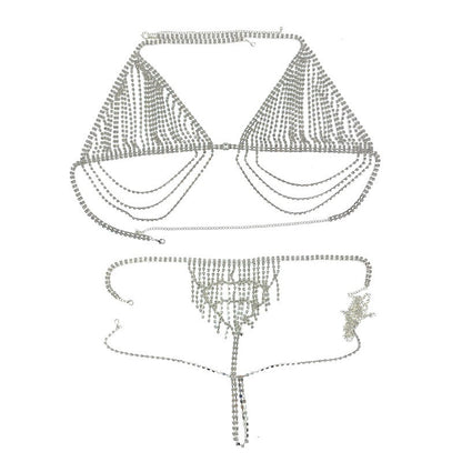 Sexy Nightclub Lingerie Set With Rhinestone Body Chain
