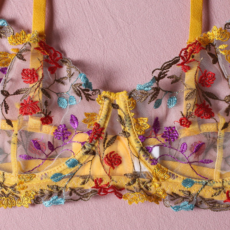 Ellolace Lingerie Sensuelle Sous-vêtements en dentelle Broderie transparente Jarretières 3 pièces